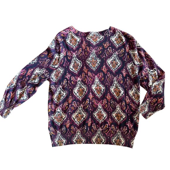 J.Crew Womens XL Purple Paisley Button-Front Cardigan Sweater 100% Cotton - Picture 2 of 6